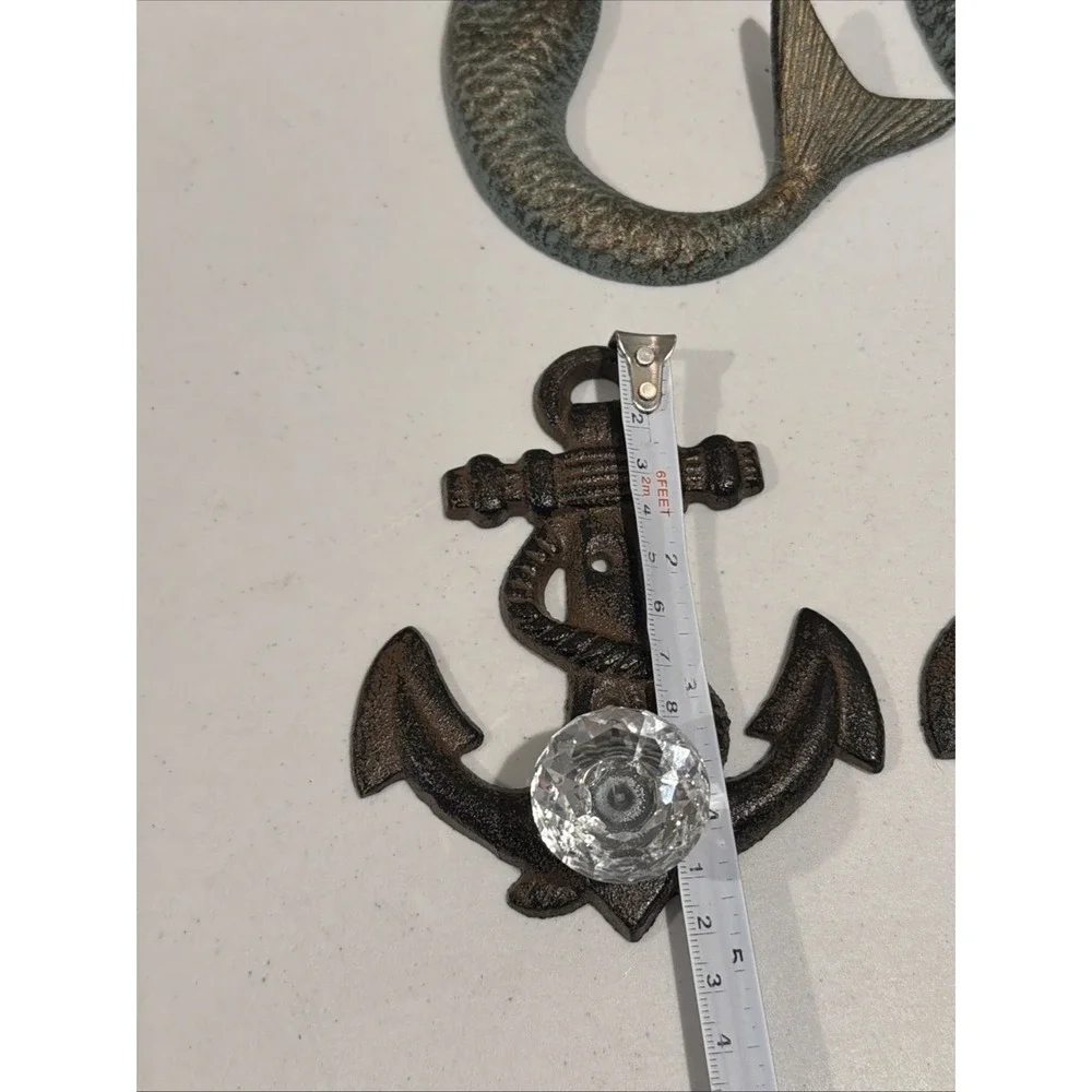 Set Of 6 Nautical Cast Iron Wall Hooks Mermaid Seahorse Anchor New